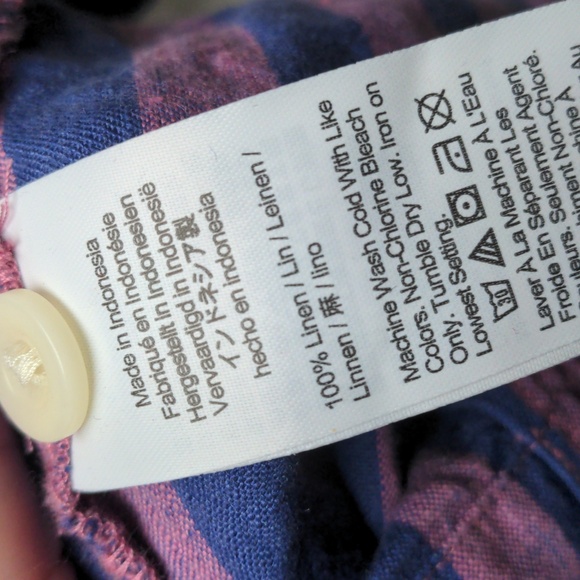 Madewell 100% Linen Button-Up Camp Shirt in Stripe Purple Size XXS - Picture 5 of 6